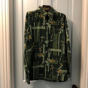 Vintage Maximo mens green flowered dress shirt L